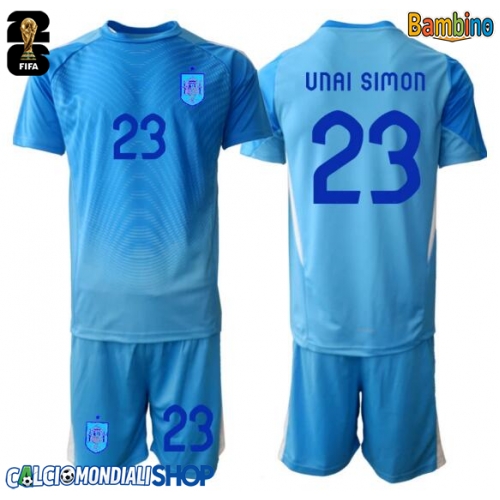 Maglie da calcio Spagna Unai Simon #23 Portiere Prima Maglia Bambino Mondiali 2026  Manica Corta + Pantaloni corti)